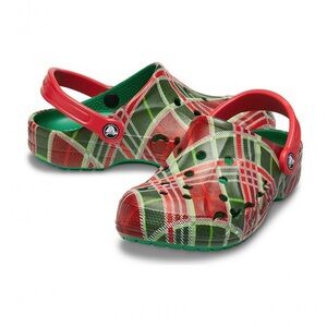 NWT Men CROCS Baya Holiday Plaid Clogs Christmas Red Green Comfort Sandals Sz 11